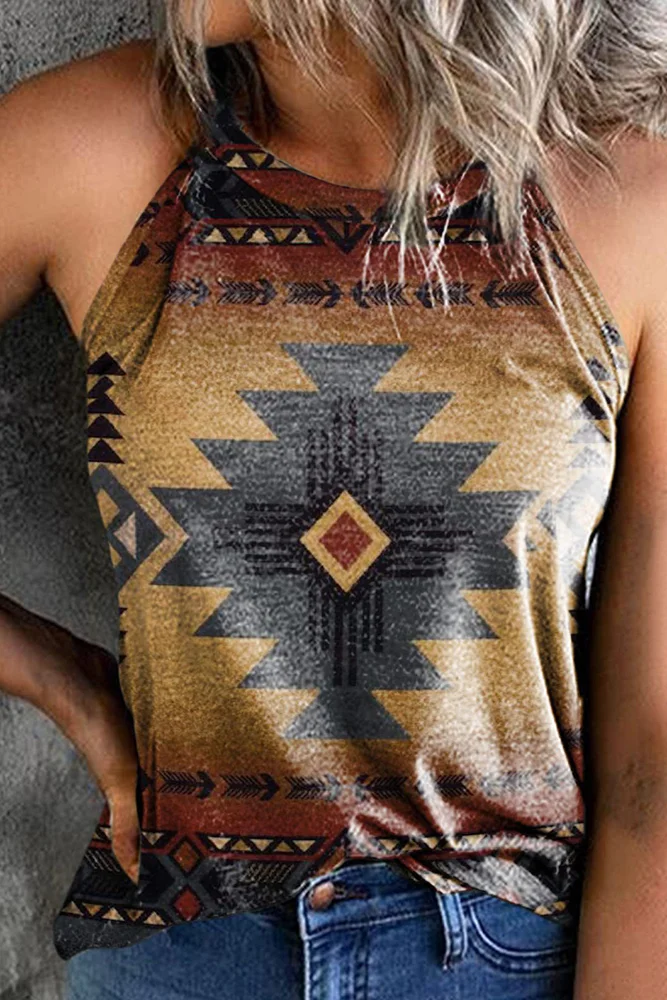 Aztec Print Halter Neck Tank Top Unishe Wholesale