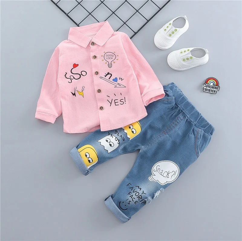 Baby suit fashion kids Baby Clothing Set for Boys Casual Clothes Set embroidery shirt Denim pants infant Suits Kids Clothes