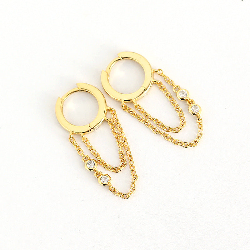 925 Sterling Silver Women Tassel Silver Diamond Inlay Stud Earrings