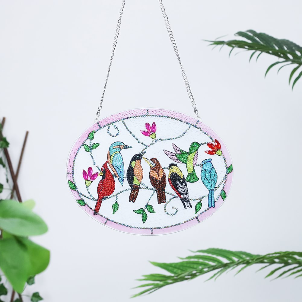 Cross mirror TEMU 1 piece diamond painting doorplate decoration bird pendant creative hanging painting wall decoration painting handmade DIY