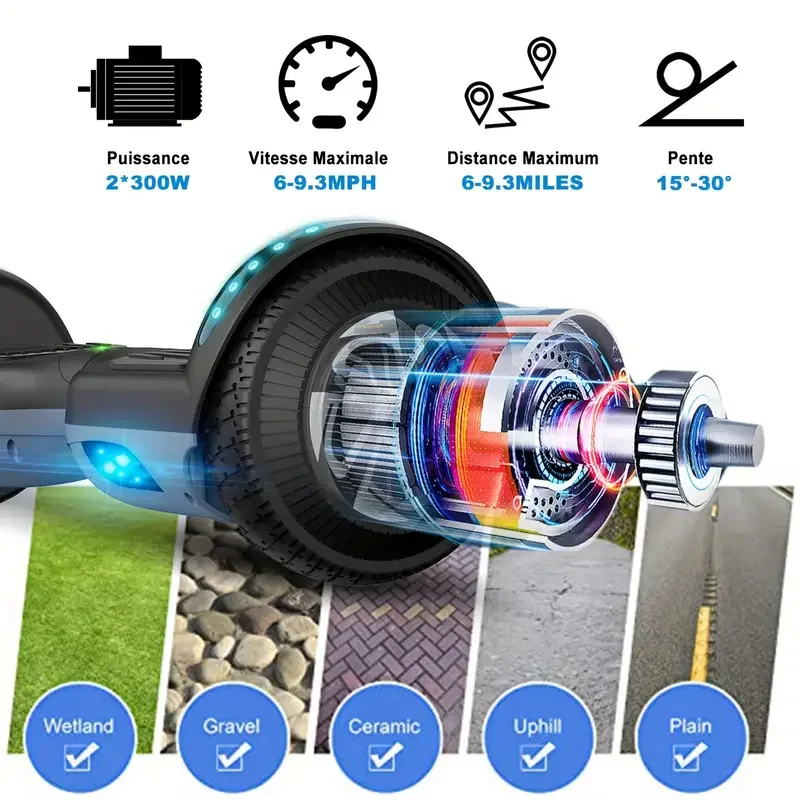  6 5 hoverboard offroad all terrain flash wheel self balancing with led lights certified best gift black and grey details 2