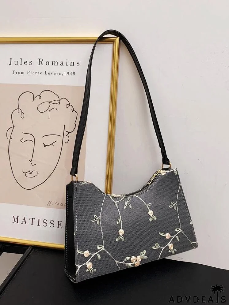 Floral Embroidered Shoulder Bag