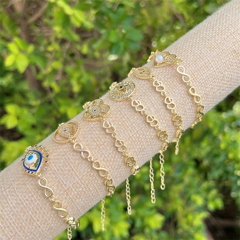 Copper 18K Gold Plated Minimalist Classic Style Plating Inlay Devil’s Eye Heart Shape Eye Zircon Bracelets