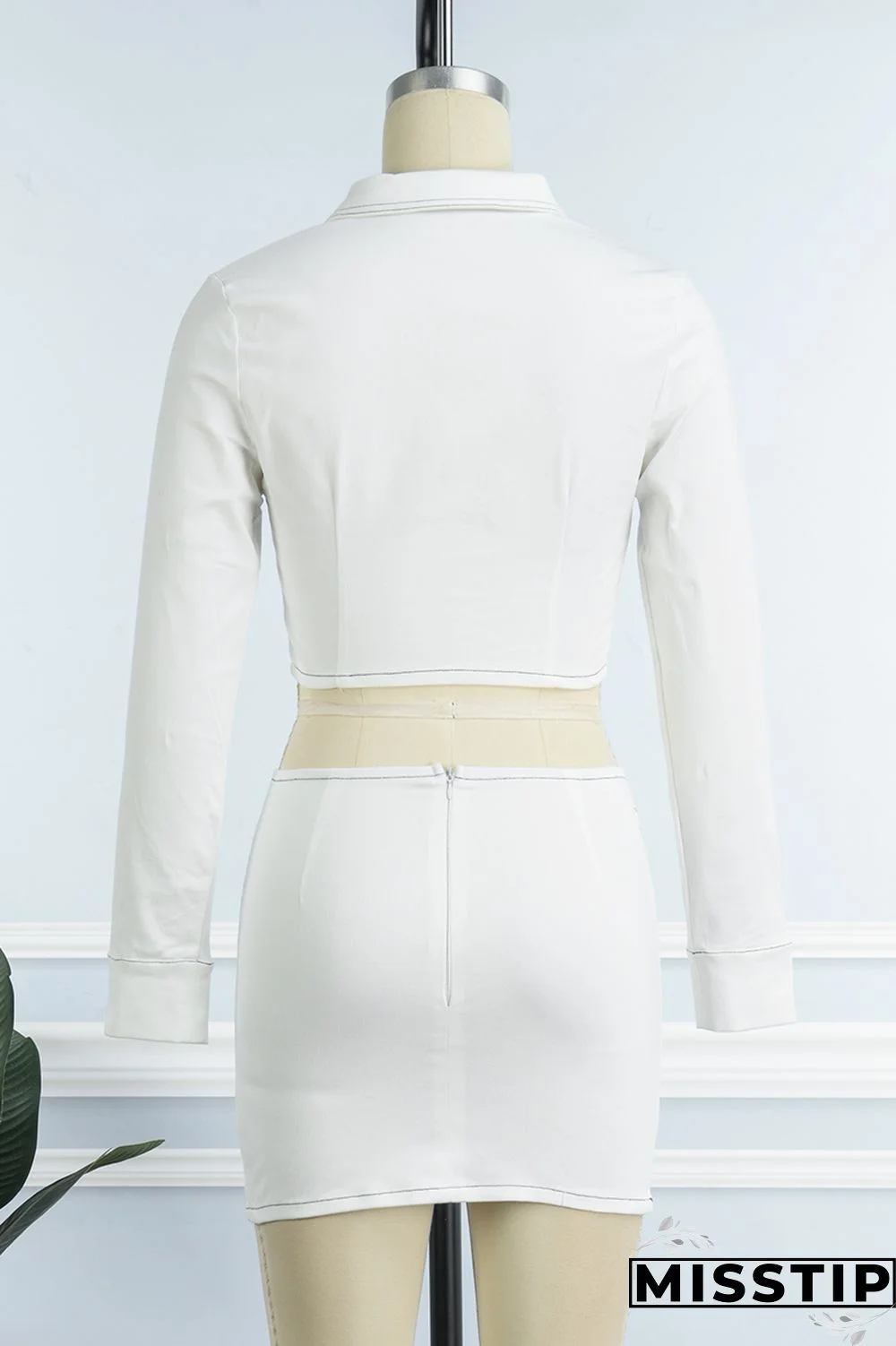 White Casual Solid Patchwork Turndown Collar Long Sleeve Two Pieces