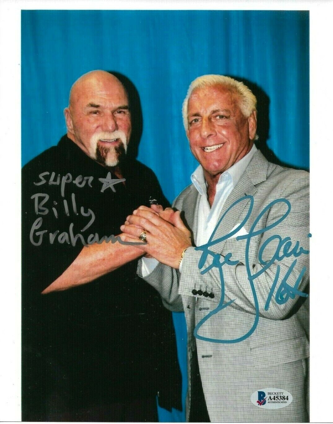 WWE RIC FLAIR AND BILLY GRAHAM HAND SIGNED 8X10 Photo Poster painting WITH BECKETT LOA RARE 2