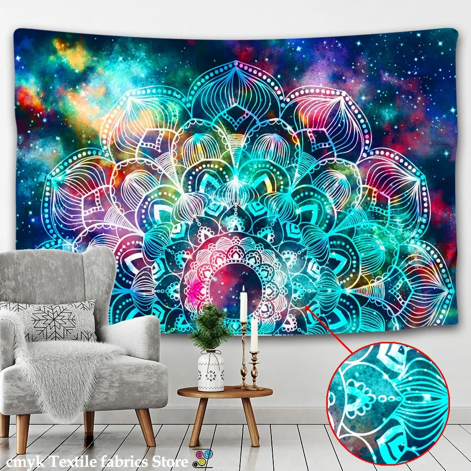 Indian Mandala Tapestry Pearl Elephant Art Wall Hanging Sun And Moon Meditation Chakra Tapestries for Living Room Decor