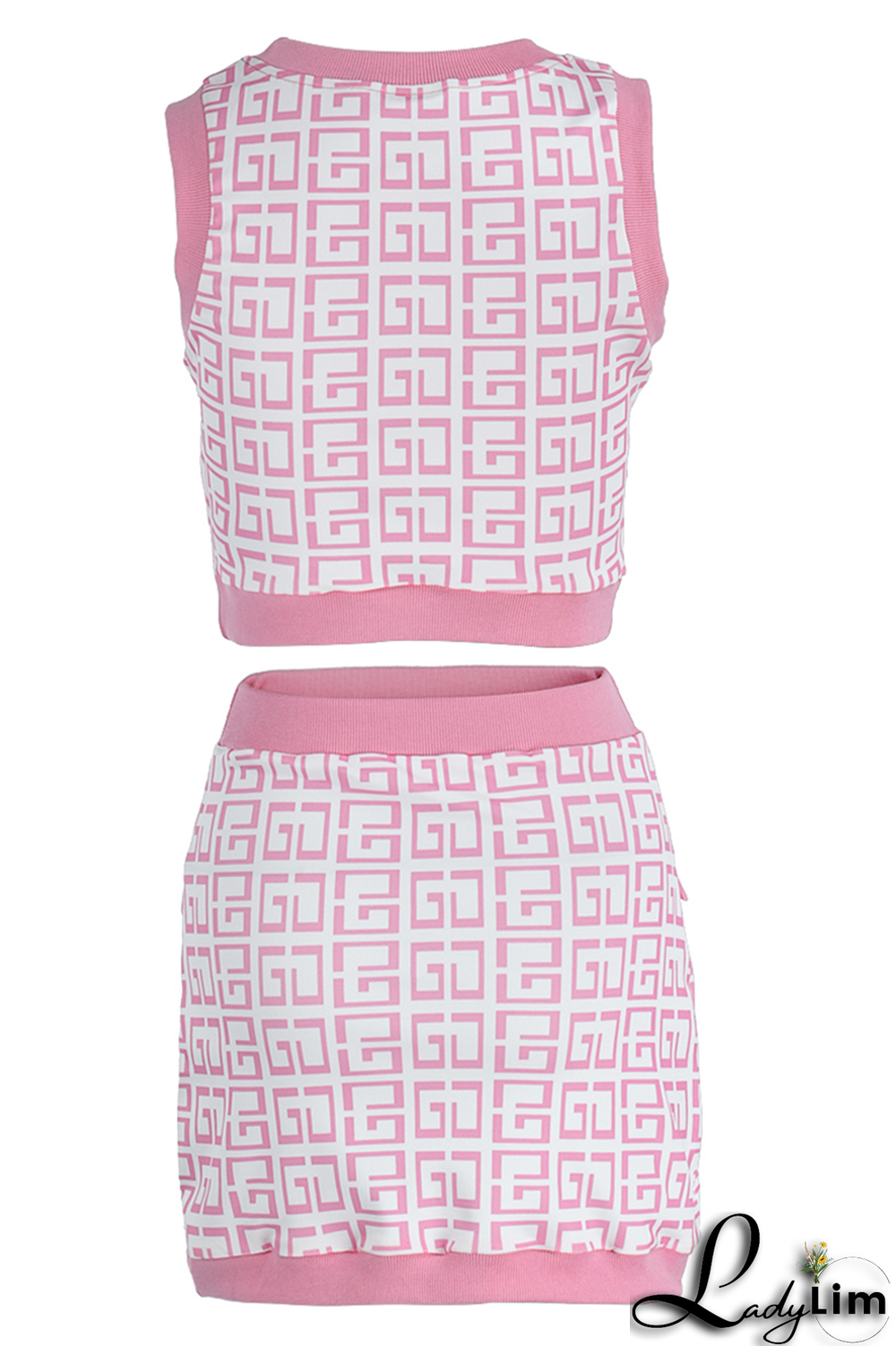 Coffee Sexy Print Buckle O Neck Sleeveless Two Pieces