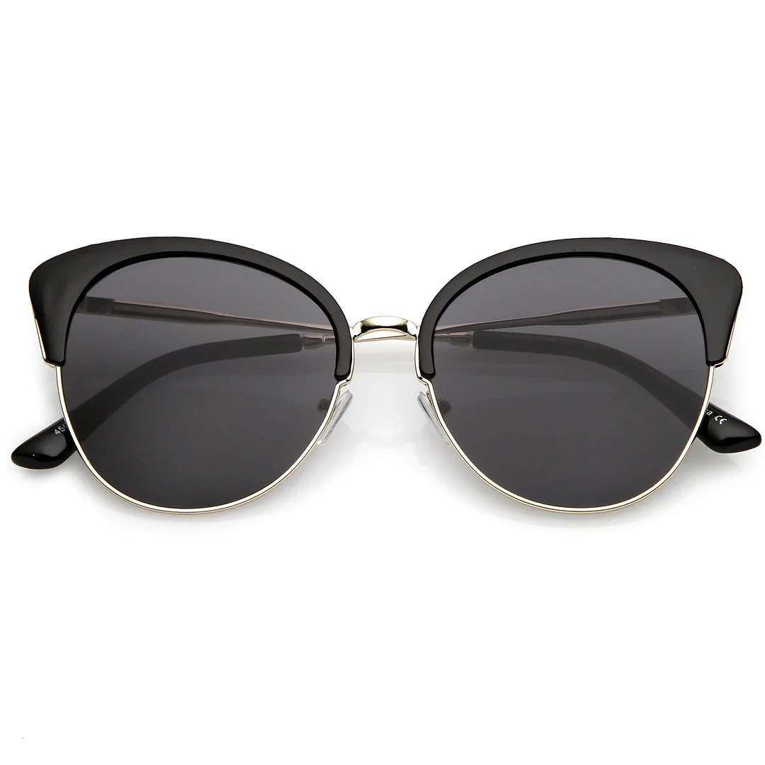 Oversize Half Frame Cat Eye glasses With Round Neutral Color Flat Lens 58mm