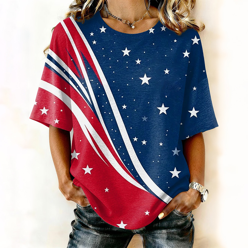 Comstylish Women's Vintage Flag Art Print T Shirt