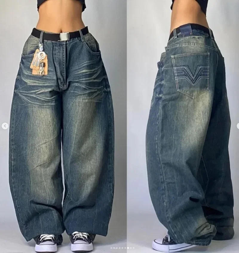 Gamestracks fall hiking outfits for women Y2K Japanese Harajuku Tiger Embroidery Loose High Waist Jeans Women Hip Hop Rock Punk Gothic Wide Pants Street Wear 2025 New