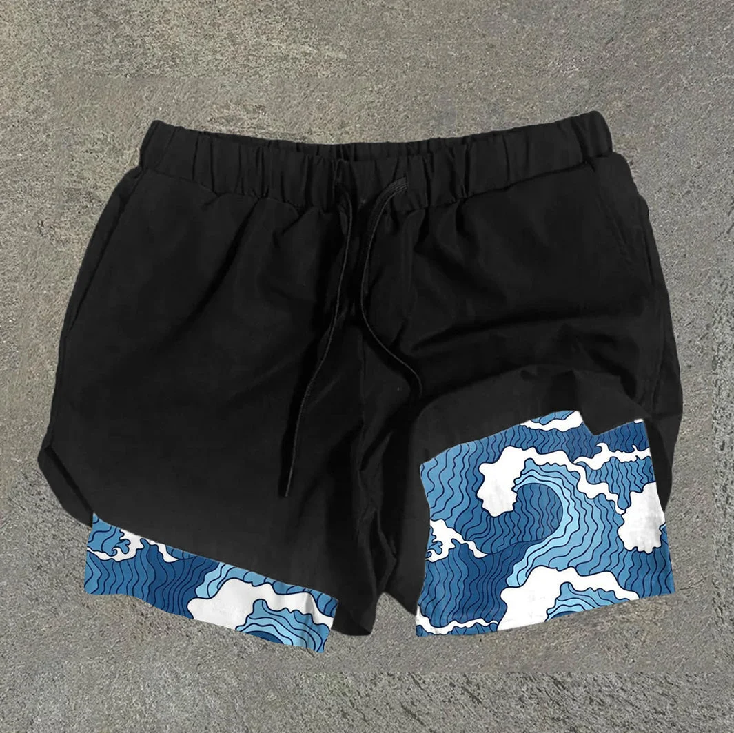 Casual Surf Print Double Layer Quick Dry Shorts