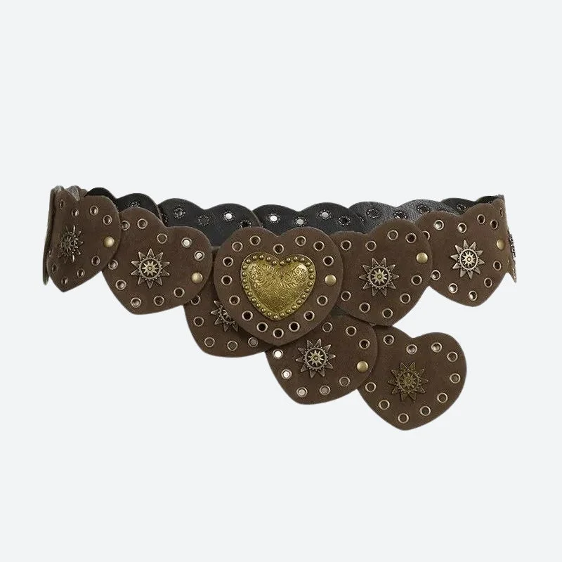 Brownm Ethnic Heart Suede Waist Belt