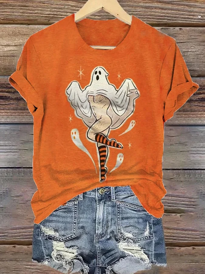 Women's Halloween Ghost Print Casual T-Shirt 