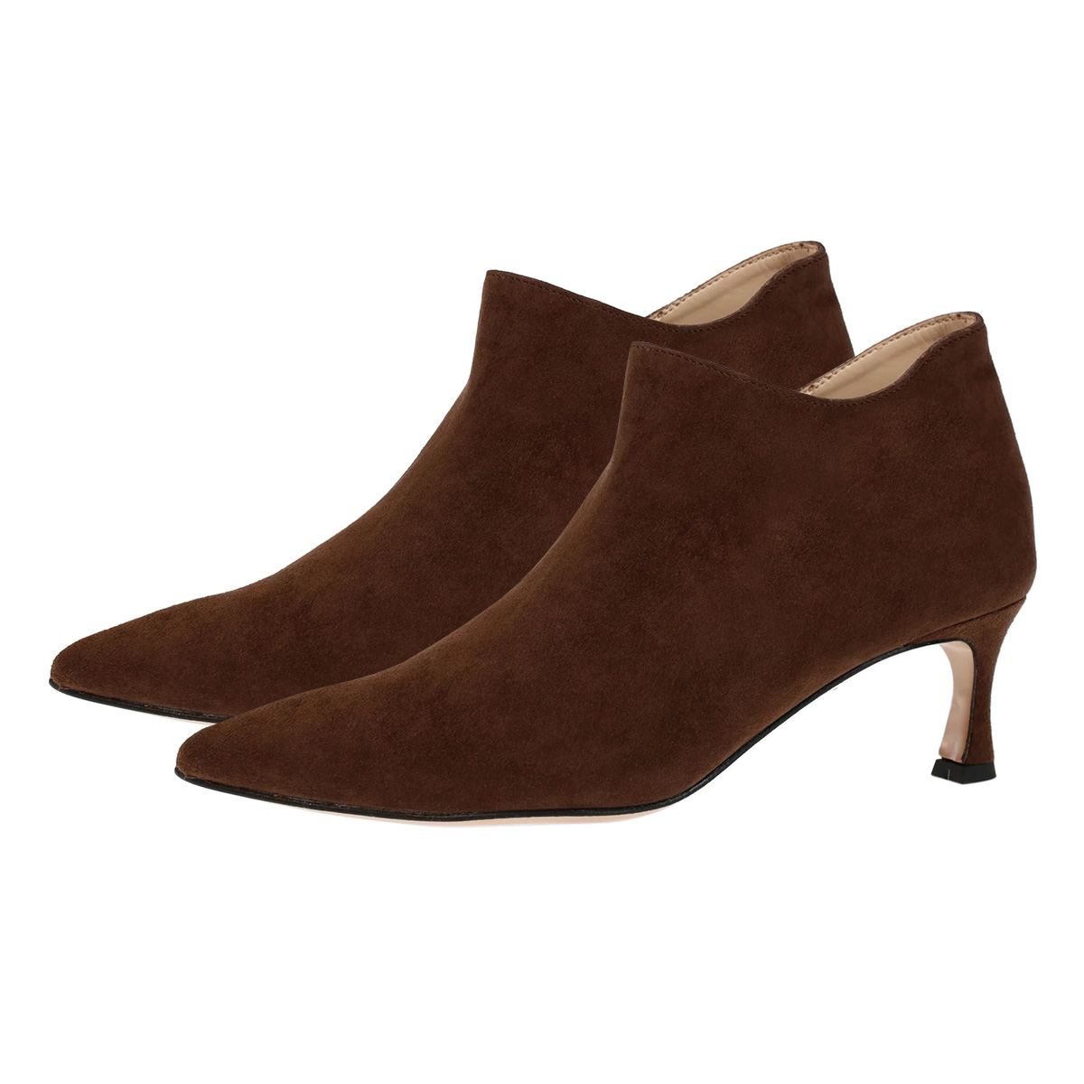 Brown Vegan Suede Pointed Toe Kitten Heel Ankle Boots for Women Nicepairs