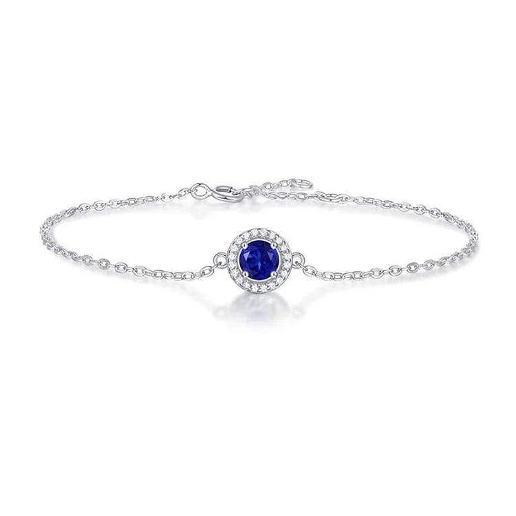 S925 Silver Inlaid Round Sapphire Moissanite Flower Bracelet