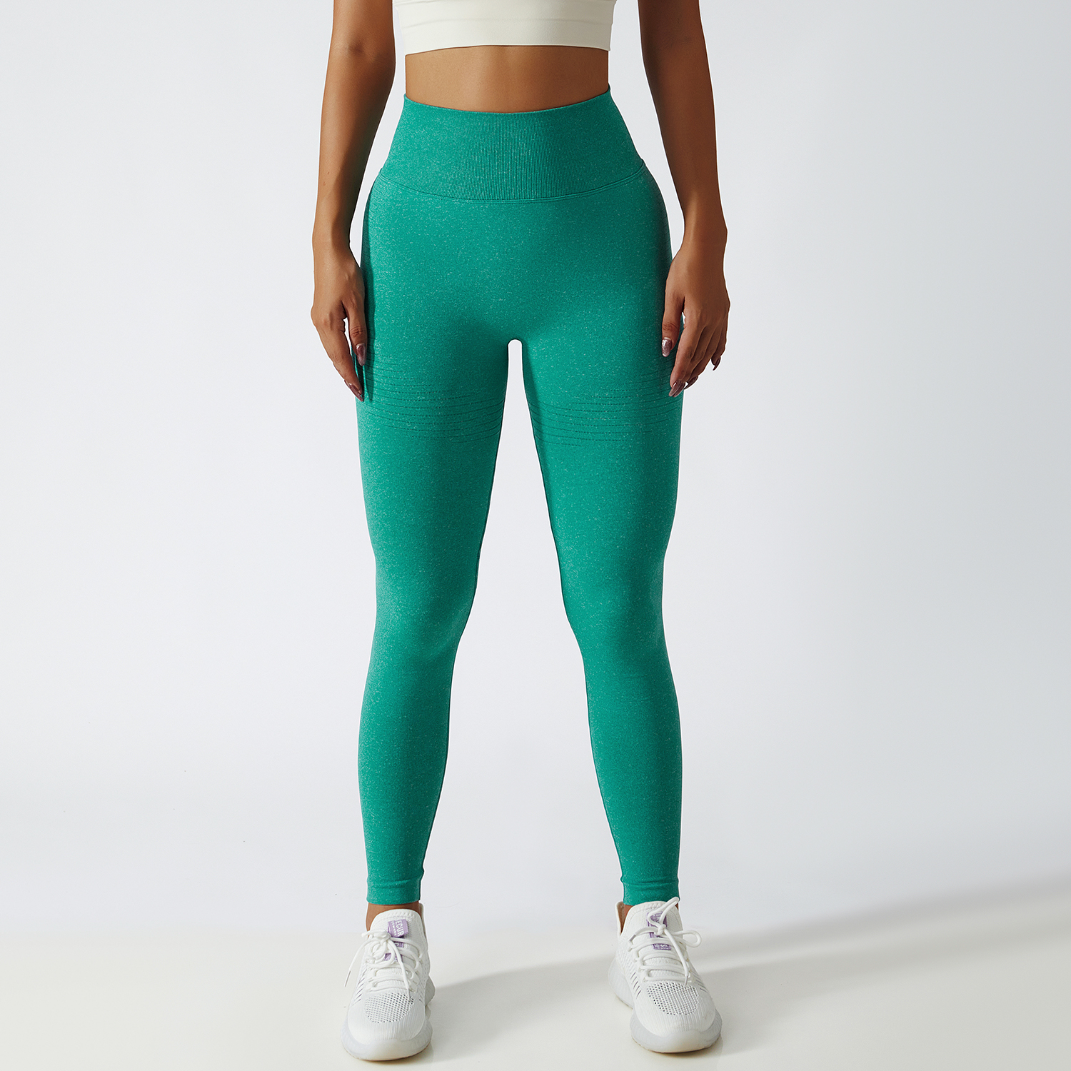 Hergymclothing Blue Wave Green high waist bubble butt tummy control seamless yoga textured leggings for sale