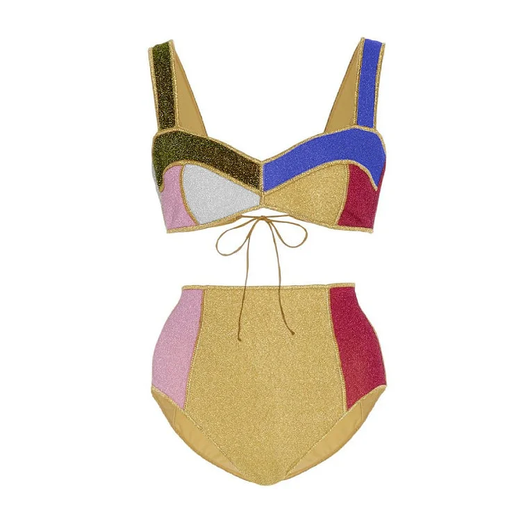 Color Block High Waist Bikini Swimsuit Flaxmaker 