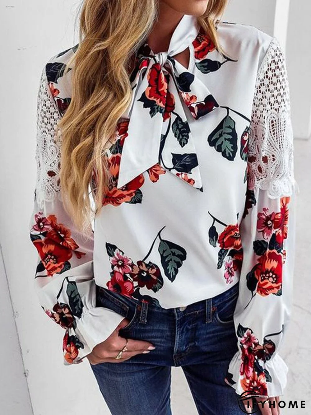 Vacation Lace Loose Red Floral Top | IFYHOME