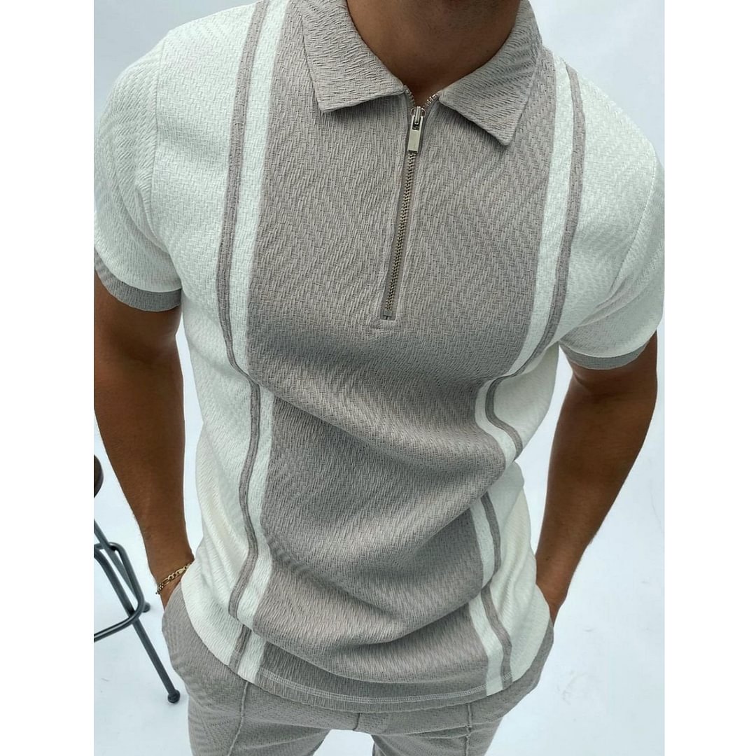 Herringbone Jacquard Color Block Slim Fit Polo Shirt-Compassnice®
