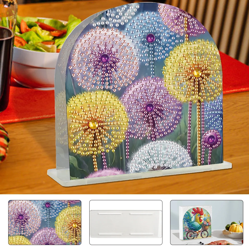 DIY Dandelion Acrylic Diamond Painting Napkin Rack Diamond Art Paper Towel Holder
