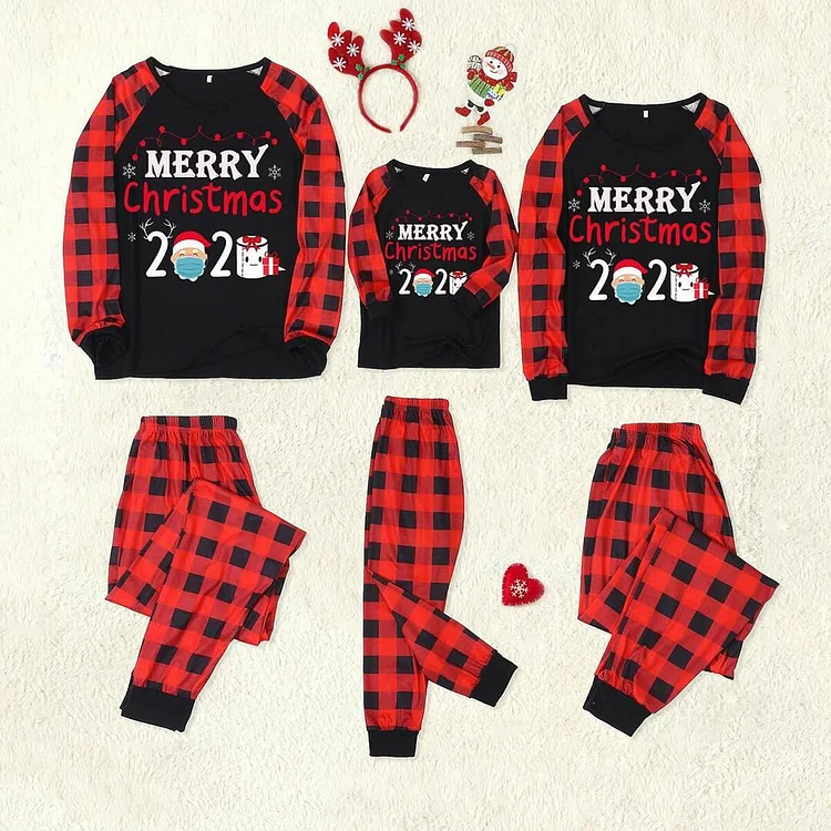 Merry Christmas 2021 Red Plaid Family Matching Pajamas Sets