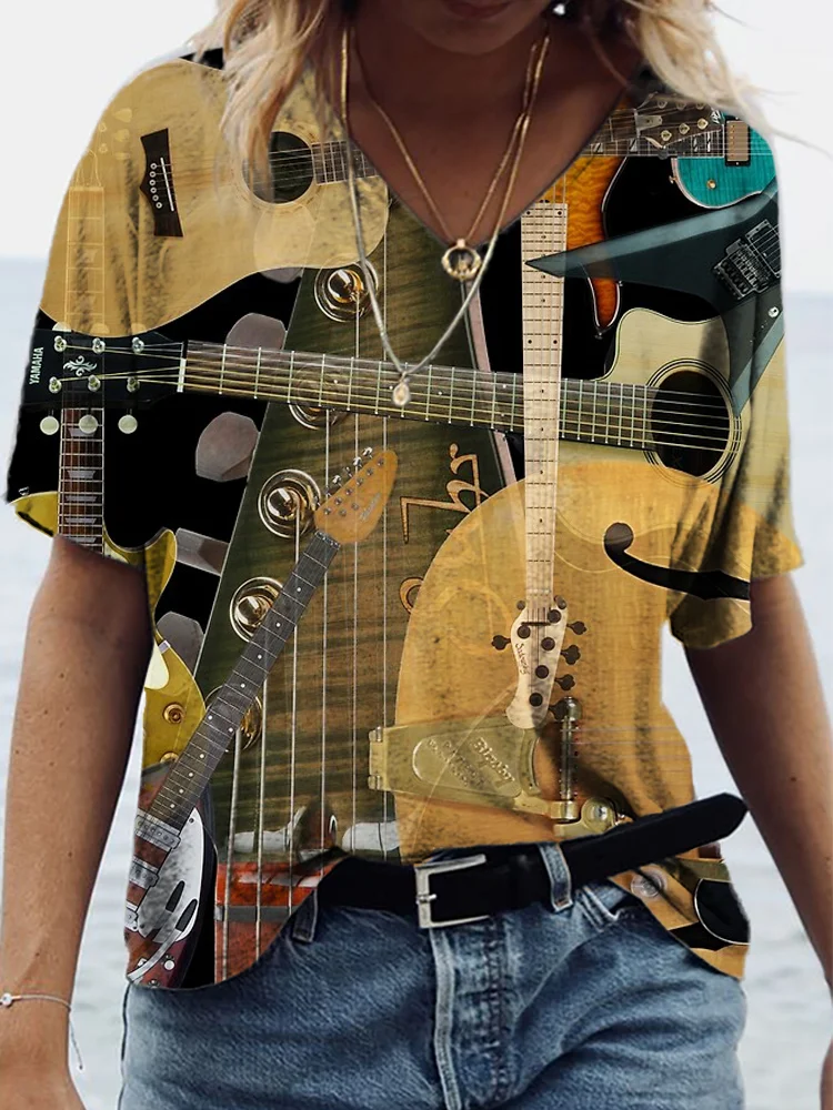 Guitar Lover Essential V Neck T Shirt