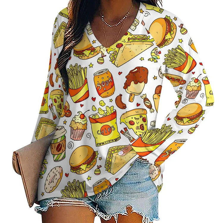 Long Sleeve Loose Tee Chips Soda Pattern  customized, personalized, gift