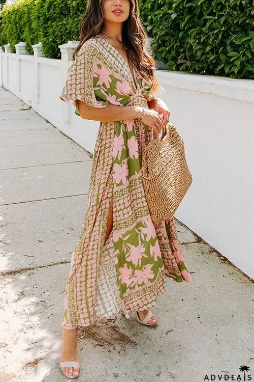 Like Palm Side Slit Bat Maxi Dress