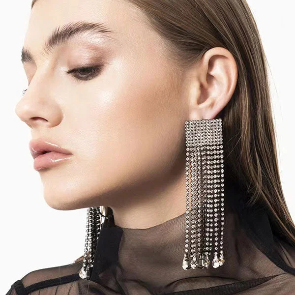 Rhinestone Simple Drop-Shaped Tassel Earrings