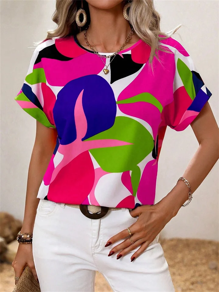 Women's Summer New Printing U Neck Women's Short-sleeved Tops