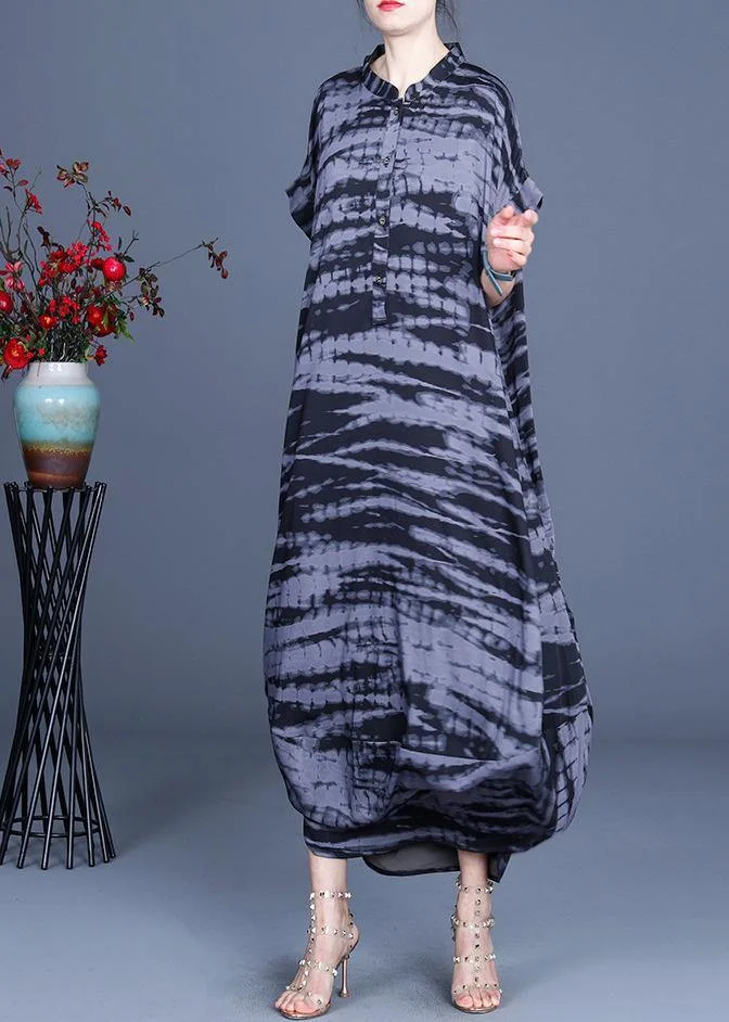 Comfy Black Striped Batwing Sleeve Silk Dress Summer