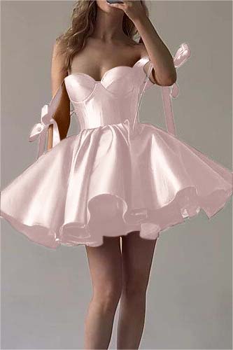 Hidais Fuchsia Satin Sweetheart Sleeveless  Short Homecoming Dress With Ruffles