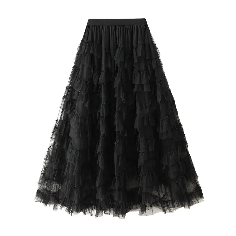 Nigikala Nigikala Xian Heavy Industry Lace Net Velopne Pony Half-Body Skirt Thin Umbrella Skirt Elegant Cake Dress Mid-Long Skirt 1393