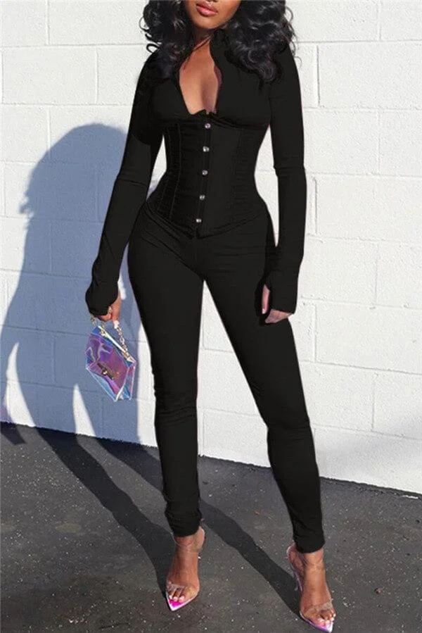 Sexy Zipper Collar Skinny Jumpsuits(With Bustiers)