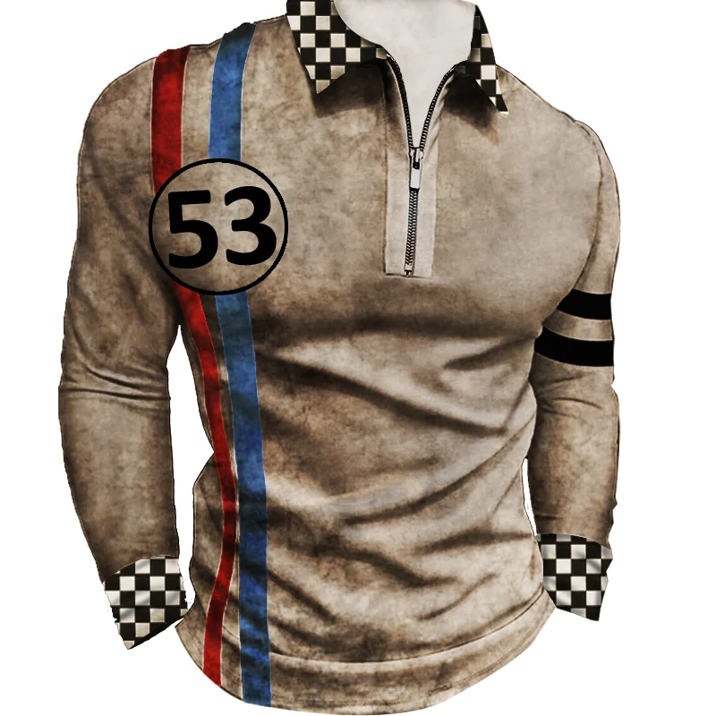 Men's Casual V-Neck Long Sleeve Digital Print Slim Fit T-shirt