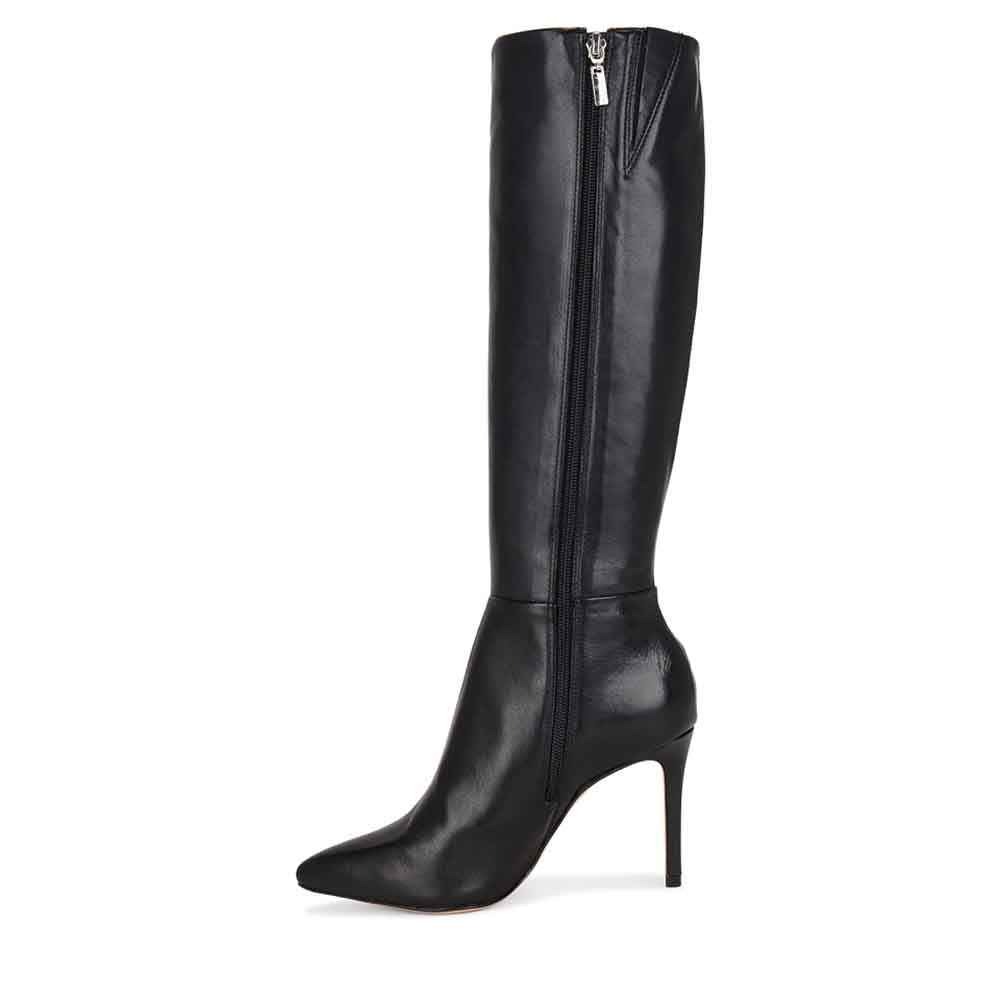 Black Pointed Toe Stiletto Heel Side-Zip Knee High Boots Nicepairs