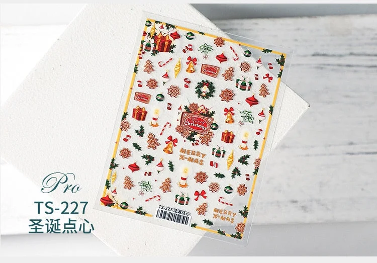 5D Christmas SnowFlake Snowman Nails Art Sticker Pro Frosted Thin Transparent Embossed New Year Nail Art Design Nail Stickers-Nail Inspo