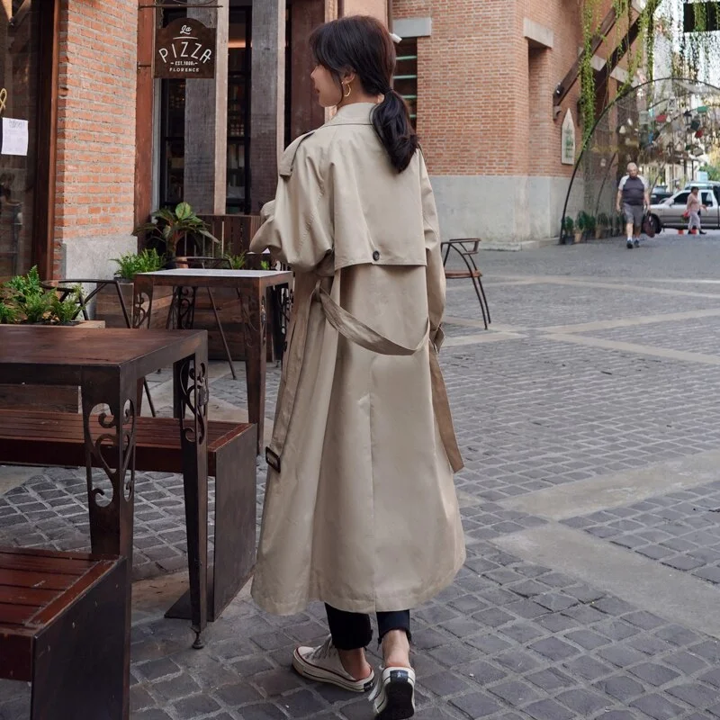Brand New Classic Khaki Trench Coat Women Double-Breasted Long with Belt Spring Autumn Lady Duster Coat Female Outerwear Quality