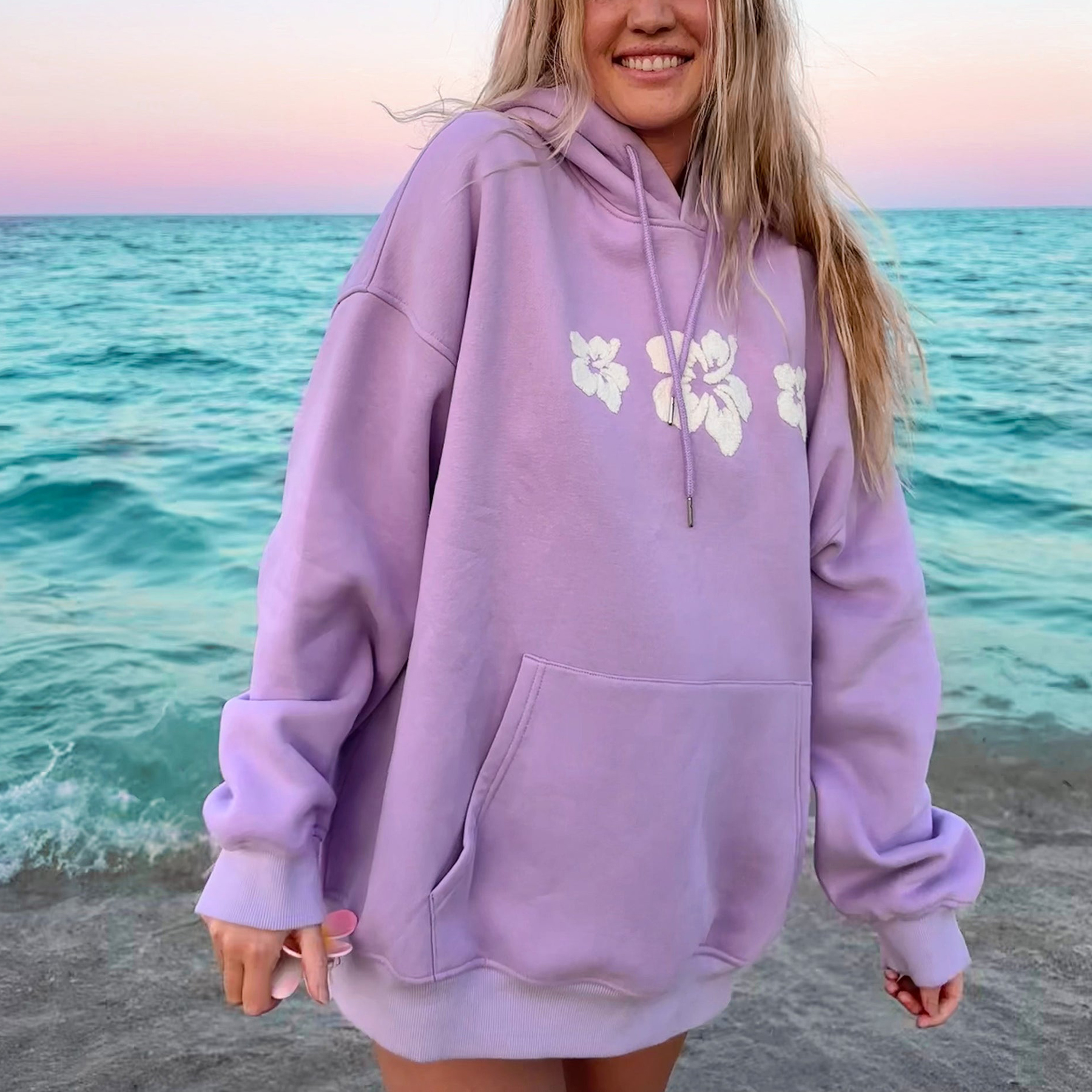 Girl's HIBISCUS FLOWER TOWEL EMBROIDER HOODIE