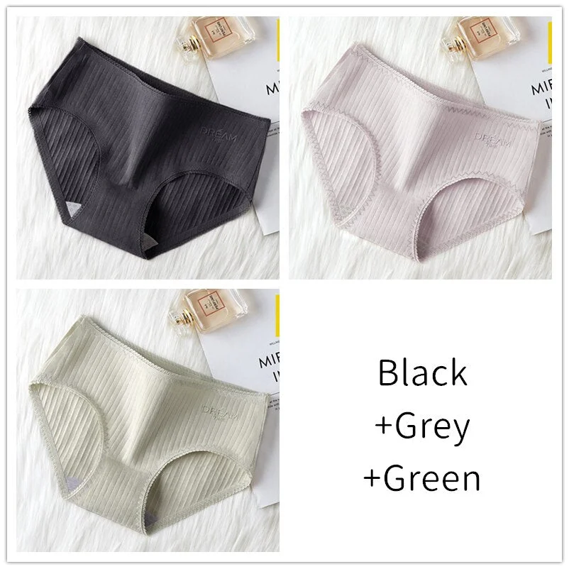 3Pcs Women Panties Lace Cotton Underwear Girls Mid Waist Briefs Lady Cute Sexy Lingerie Intimates Breathable Underpants Female