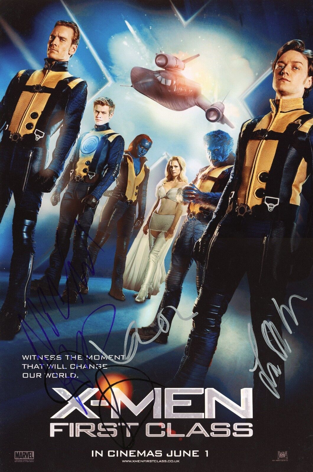 X-MEN FIRST CLASS Cast X4 Hand-Signed ~Jennifer Lawrence~11x17 Photo Poster painting EXACT PROOF