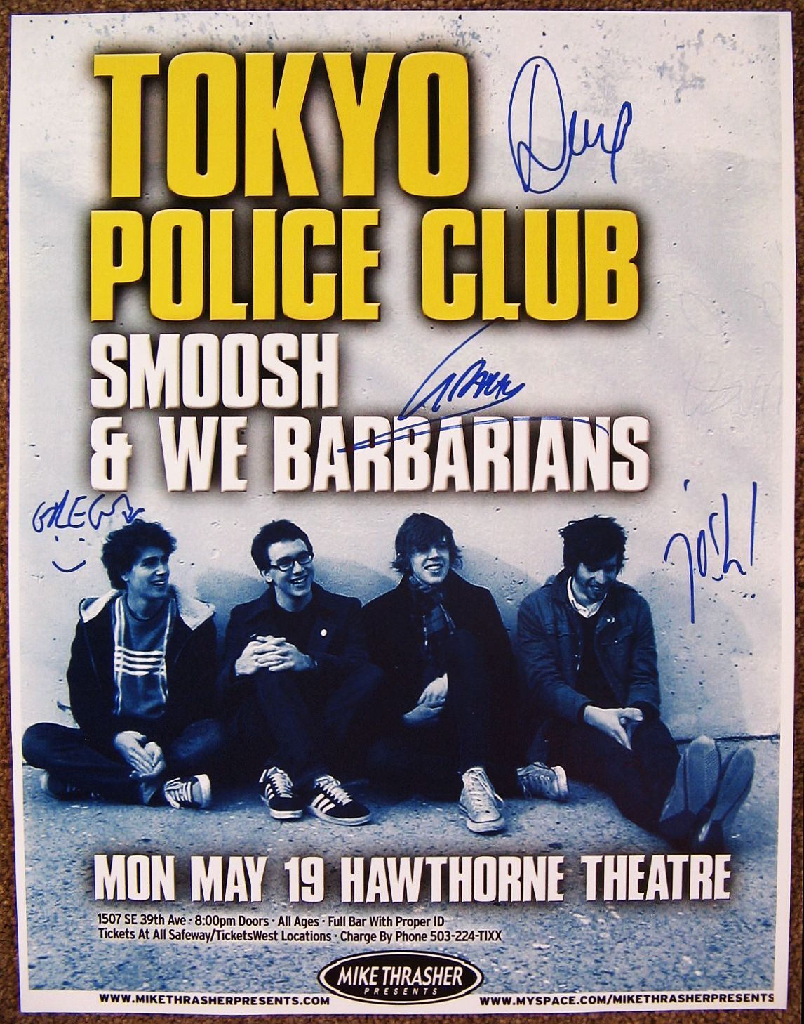 Signed TOKYO POLICE CLUB Gig POSTER In-Person w/proof Autograph Concert