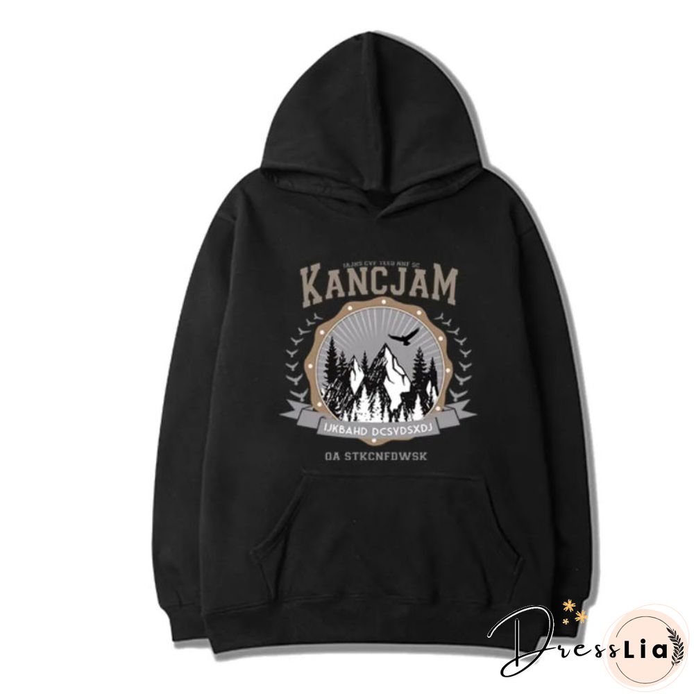 Vintage Unisex Mountains Print Oversized Hoodie