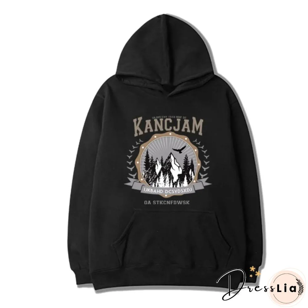 Vintage Unisex Mountains Print Oversized Hoodie