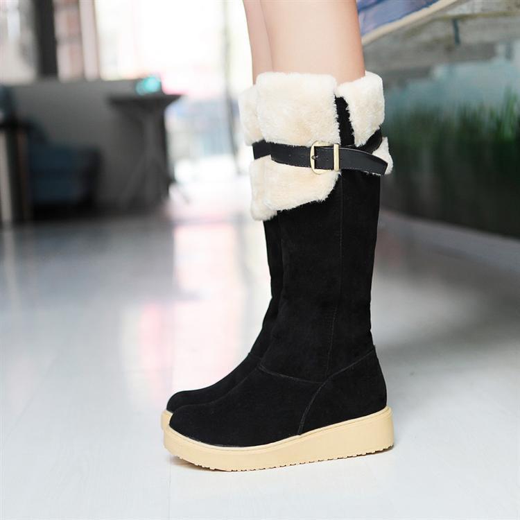 VCSHOES Round Head Flat Knee-High Snow Boots