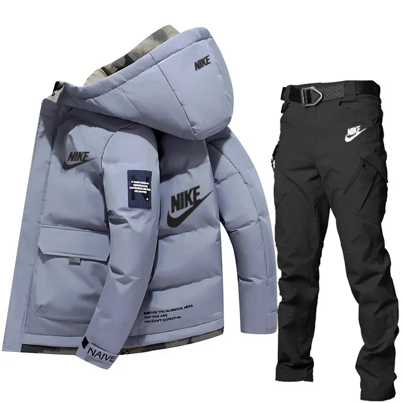 Pánská zimní móda Módní zesílená sportovní bunda Taktické kalhoty Oblek