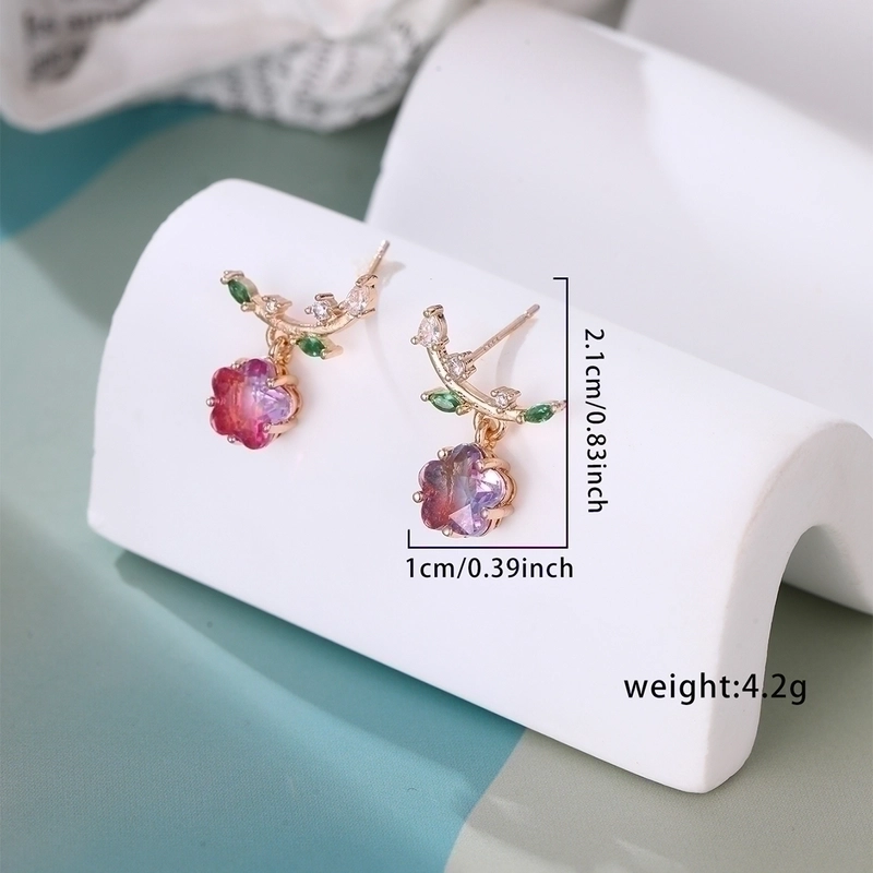 1 Pair Hawaiian Vacation Beach Flower Inlay Alloy Copper Zircon Drop Earrings Ear Studs