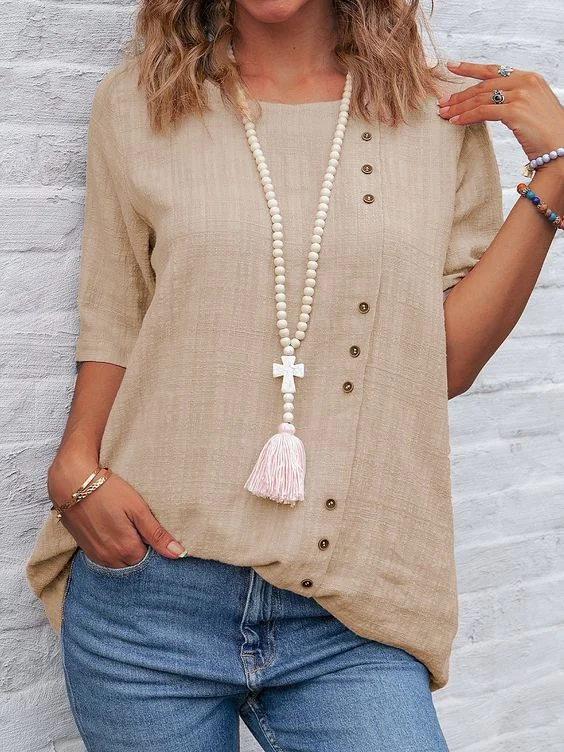 Crew Neck Short Sleeve Casual Shift Top