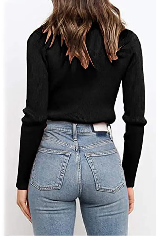 Casual Solid Split Joint Turtleneck Tops(5 Colors)