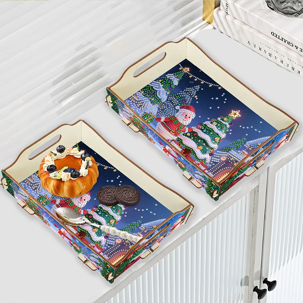 5D DIY Christmas Tree Diamond Painting Serving Tray with Handle for Coffee Table